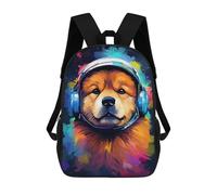 sinyumoney Kids 17inch School Bag Space Dog Headphones Art Print Children's School Backpack School Bookbag Fashion Casual Travel Rucksacks 3D Printed Funny Cool Book Bags