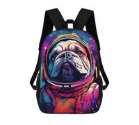 sinyumoney Kids 17inch School Bag Space Pug Adventure-1 Children's School Backpack School Bookbag Fashion Casual Travel Rucksacks 3D Printed Funny Cool Book Bags