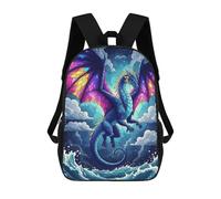 sinyumoney Kids 17inch School Bag Stained Glass Dragon Over Ocean Children's School Backpack School Bookbag Fashion Casual Travel Rucksacks 3D Printed Funny Cool Book Bags
