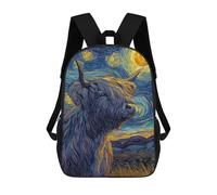 sinyumoney Kids 17inch School Bag Starry Night Bison Art Print Children's School Backpack School Bookbag Fashion Casual Travel Rucksacks 3D Printed Funny Cool Book Bags
