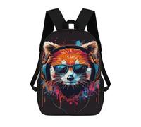 sinyumoney Kids 17inch School Bag Stylish Red Panda with Headphones Children's School Backpack School Bookbag Fashion Casual Travel Rucksacks 3D Printed Funny Cool Book Bags