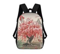 sinyumoney Kids 17inch School Bag Traditional Japanese Tree Children's School Backpack School Bookbag Fashion Casual Travel Rucksacks 3D Printed Funny Cool Book Bags