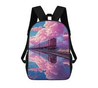 sinyumoney Kids 17inch School Bag Train Reflections in Pink Sky Children's School Backpack School Bookbag Fashion Casual Travel Rucksacks 3D Printed Funny Cool Book Bags