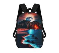 sinyumoney Kids 17inch School Bag Volcano Beach at Moonlight Children's School Backpack School Bookbag Fashion Casual Travel Rucksacks 3D Printed Funny Cool Book Bags