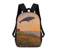 sinyumoney Kids 17inch School Bag Whale Flying Over Flowers Children's School Backpack School Bookbag Fashion Casual Travel Rucksacks 3D Printed Funny Cool Book Bags