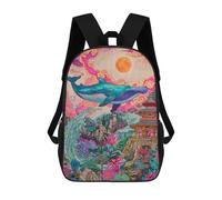sinyumoney Kids 17inch School Bag Whale in Fantasy Landscape-1 Children's School Backpack School Bookbag Fashion Casual Travel Rucksacks 3D Printed Funny Cool Book Bags