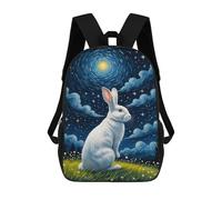 sinyumoney Kids 17inch School Bag White Rabbit Starry Sky Children's School Backpack School Bookbag Fashion Casual Travel Rucksacks 3D Printed Funny Cool Book Bags