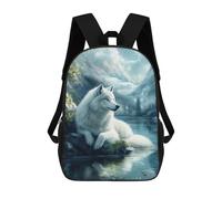 sinyumoney Kids 17inch School Bag White Wolf by The Lake Children's School Backpack School Bookbag Fashion Casual Travel Rucksacks 3D Printed Funny Cool Book Bags