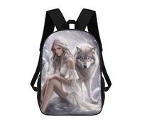 sinyumoney Kids 17inch School Bag White Wolf Fantasy Artwork Children's School Backpack School Bookbag Fashion Casual Travel Rucksacks 3D Printed Funny Cool Book Bags