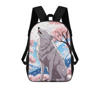 sinyumoney Kids 17inch School Bag White Wolf in Cherry Blossoms Children's School Backpack School Bookbag Fashion Casual Travel Rucksacks 3D Printed Funny Cool Book Bags
