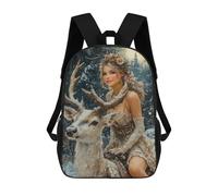 sinyumoney Kids 17inch School Bag Winter Fantasy with Deer-2 Children's School Backpack School Bookbag Fashion Casual Travel Rucksacks 3D Printed Funny Cool Book Bags