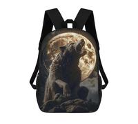 sinyumoney Kids 17inch School Bag Wolf Howling at Full Moon-5 Children's School Backpack School Bookbag Fashion Casual Travel Rucksacks 3D Printed Funny Cool Book Bags