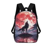 sinyumoney Kids 17inch School Bag Wolf Howling at Full Moon Children's School Backpack School Bookbag Fashion Casual Travel Rucksacks 3D Printed Funny Cool Book Bags
