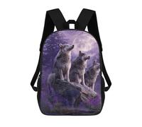 sinyumoney Kids 17inch School Bag Wolf Pack Moonlit Forest Children's School Backpack School Bookbag Fashion Casual Travel Rucksacks 3D Printed Funny Cool Book Bags