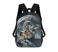 sinyumoney Kids Astronaut Drummer on The Moon Backpack for Boys And Girls, Kid Backpack Travel Bagpack School Bag for Teenagers 17inch