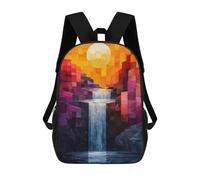sinyumoney Kids Backpacks 3D Printed Abstract Waterfall Landscape with Geometric Style School Bags Kids Boys Girls Travel Backpacks Book Bags for in School Or Travel 17inch