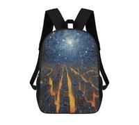 sinyumoney Kids Backpacks 3D Printed Cityscape Under A Starry Sky School Bags Kids Boys Girls Travel Backpacks Book Bags for in School Or Travel 17inch