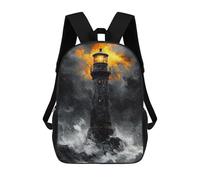 sinyumoney Kids Backpacks 3D Printed Dramatic Lighthouse Amidst Storm in Charcoal Style School Bags Kids Boys Girls Travel Backpacks Book Bags for in School Or Travel 17inch
