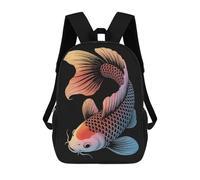 sinyumoney Kids Backpacks 3D Printed Elegant Koi Fish Illustration on Black School Bags Kids Boys Girls Travel Backpacks Book Bags for in School Or Travel 17inch