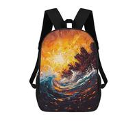 sinyumoney Kids Backpacks 3D Printed Fiery Ocean Wave Contemporary Expressionist Artwork School Bags Kids Boys Girls Travel Backpacks Book Bags for in School Or Travel 17inch