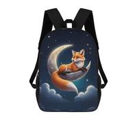 sinyumoney Kids Backpacks 3D Printed Fox on Crescent Moon School Bags Kids Boys Girls Travel Backpacks Book Bags for in School Or Travel 17inch