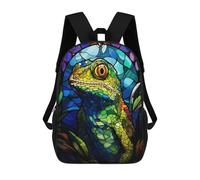 sinyumoney Kids Backpacks 3D Printed Gecko Stained Glass School Bags Kids Boys Girls Travel Backpacks Book Bags for in School Or Travel 17inch