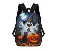 sinyumoney Kids Backpacks 3D Printed Halloween Ghost with Jack-o-Lantern School Bags Kids Boys Girls Travel Backpacks Book Bags for in School Or Travel 17inch