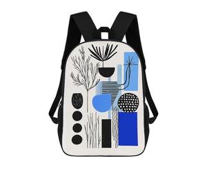 sinyumoney Kids Backpacks 3D Printed Modern Blue & Black Abstract Botanical Art - Minimal Decor School Bags Kids Boys Girls Travel Backpacks Book Bags for in School Or Travel 17inch