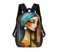 sinyumoney Kids Backpacks 3D Printed Modern Cubist Vision of Girl with A Pearl Earring School Bags Kids Boys Girls Travel Backpacks Book Bags for in School Or Travel 17inch