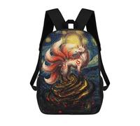 sinyumoney Kids Backpacks 3D Printed Nine-tailed Fox in Starry Night Style School Bags Kids Boys Girls Travel Backpacks Book Bags for in School Or Travel 17inch