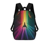 sinyumoney Kids Backpacks 3D Printed Rainbow Space Rocket School Bags Kids Boys Girls Travel Backpacks Book Bags for in School Or Travel 17inch