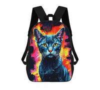 sinyumoney Kids Backpacks 3D Printed Russian Blue Cat in Flames School Bags Kids Boys Girls Travel Backpacks Book Bags for in School Or Travel 17inch