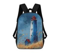 sinyumoney Kids Backpacks 3D Printed Watercolor Lighthouse Art Blue Lighthouse with Grasses Calm Coastal Print School Bags Kids Boys Girls Travel Backpacks Book Bags for in School Or Travel 17inch