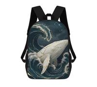 sinyumoney Kids Backpacks 3D Printed Whale in Ocean Waves with Constellation School Bags Kids Boys Girls Travel Backpacks Book Bags for in School Or Travel 17inch