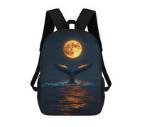 sinyumoney Kids Backpacks 3D Printed Whale Tail Under Full Moon School Bags Kids Boys Girls Travel Backpacks Book Bags for in School Or Travel 17inch