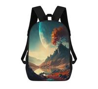 sinyumoney Kids Backpacks Alien Landscape with Reflective Lake -1 Backpack School Backpack Children School Bag Travel Rucksacks Book Bags 3D Printed Backpack for Kids Boys And Girls 17inch