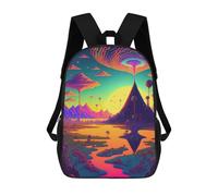 sinyumoney Kids Backpacks Alien Landscape with Reflective Lake Backpack School Backpack Children School Bag Travel Rucksacks Book Bags 3D Printed Backpack for Kids Boys And Girls 17inch