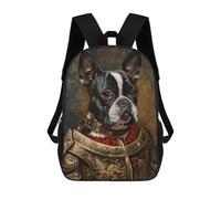 sinyumoney Kids Backpacks, Armored Boston Terrier Portrait Kids Backpack Student School Bag 3D Printed Bag Travel Backpacks Fashion Backpack Children Waterproof School Bags 17inch