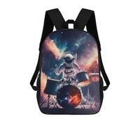 sinyumoney Kids Backpacks, Astronaut Drummer in Space Kids Backpack Student School Bag 3D Printed Bag Travel Backpacks Fashion Backpack Children Waterproof School Bags 17inch