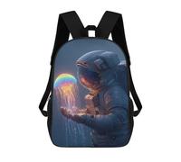 sinyumoney Kids Backpacks, Astronaut Holding Jellyfish Kids Backpack Student School Bag 3D Printed Bag Travel Backpacks Fashion Backpack Children Waterproof School Bags 17inch