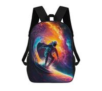 sinyumoney Kids Backpacks, Astronaut Surfing Cosmic Wave -2 Kids Backpack Student School Bag 3D Printed Bag Travel Backpacks Fashion Backpack Children Waterproof School Bags 17inch