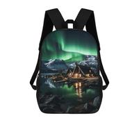 sinyumoney Kids Backpacks Aurora Borealis over Lake Backpack School Backpack Children School Bag Travel Rucksacks Book Bags 3D Printed Backpack for Kids Boys And Girls 17inch