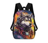 sinyumoney Kids Backpacks Backpack School Backpack Children School Bag Travel Rucksacks Book Bags 3D Printed Space Wolf Astronaut Suit Backpack for Kids Boys And Girls 17inch