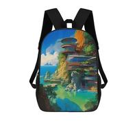 sinyumoney Kids Backpacks Backpack School Backpack Children School Bag Travel Rucksacks Book Bags 3D Printed Island Cliffside Retreat Backpack for Kids Boys And Girls 17inch