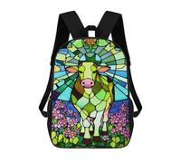 sinyumoney Kids Backpacks Backpack School Backpack Children School Bag Travel Rucksacks Book Bags 3D Printed Stained Glass Cow Garden Backpack for Kids Boys And Girls 17inch