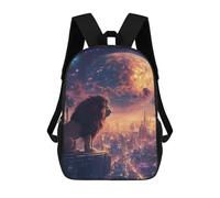 sinyumoney Kids Backpacks Backpack School Backpack Children School Bag Travel Rucksacks Book Bags 3D Printed Lion Over Sci-Fi Cityscape Backpack for Kids Boys And Girls 17inch