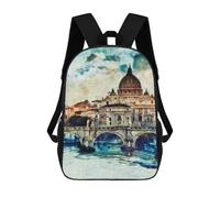 sinyumoney Kids Backpacks Backpack School Backpack Children School Bag Travel Rucksacks Book Bags 3D Printed Rome Cityscape with Bridge Backpack for Kids Boys And Girls 17inch