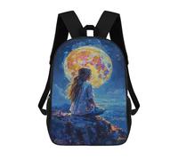sinyumoney Kids Backpacks Backpack School Backpack Children School Bag Travel Rucksacks Book Bags 3D Printed Full Moon Serenity Painting Backpack for Kids Boys And Girls 17inch