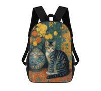 sinyumoney Kids Backpacks Backpack School Backpack Children School Bag Travel Rucksacks Book Bags 3D Printed Floral Still Life with Cat Backpack for Kids Boys And Girls 17inch
