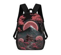 sinyumoney Kids Backpacks Backpack School Backpack Children School Bag Travel Rucksacks Book Bags 3D Printed Full Moon Mountain Temple Path Backpack for Kids Boys And Girls 17inch